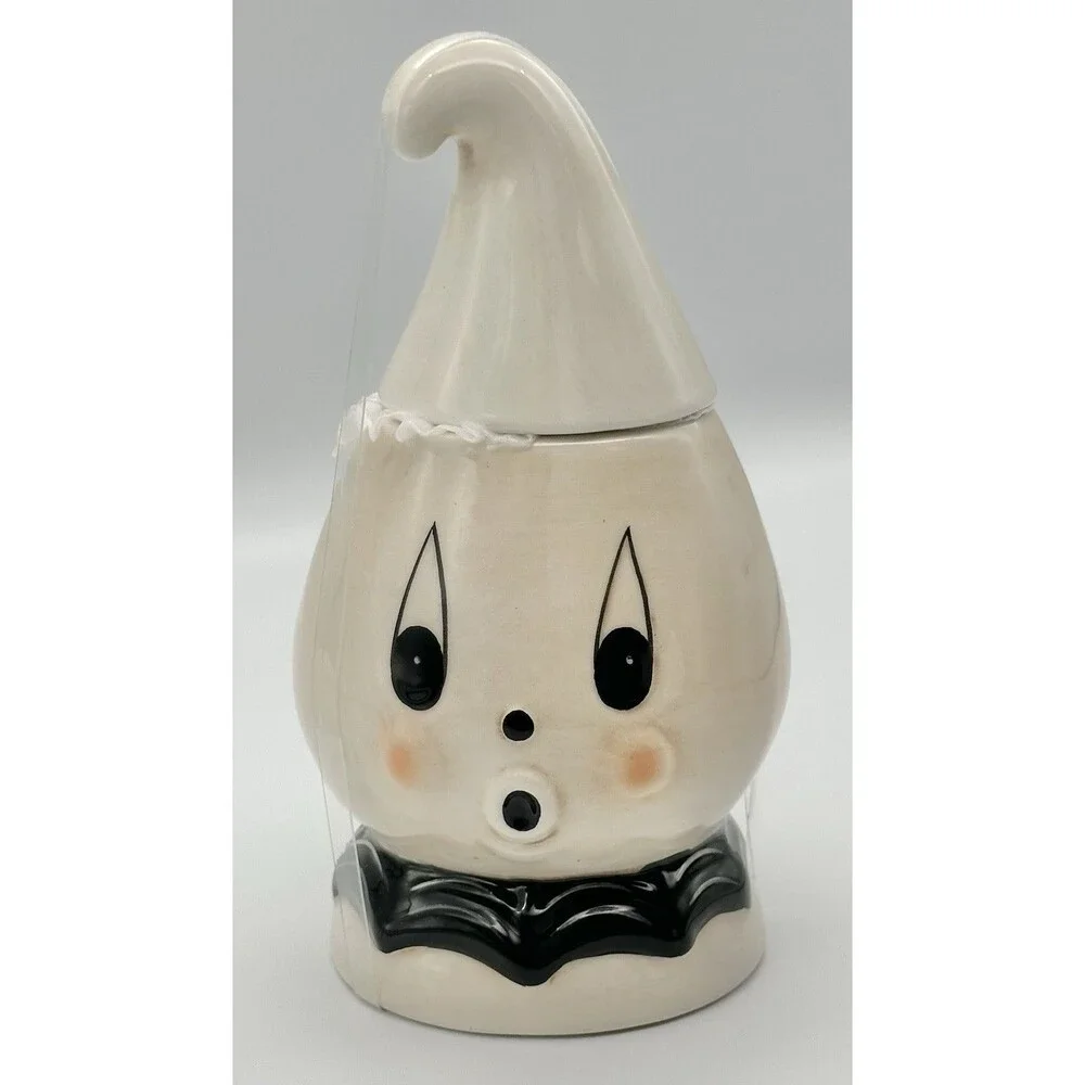 Johanna Parker Transpac Ghost Ceramic Candy Dish Canister Halloween Decor